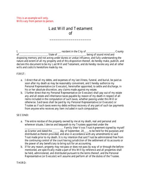 Last Will And Testament Template Download Printable Pdf Templateroller