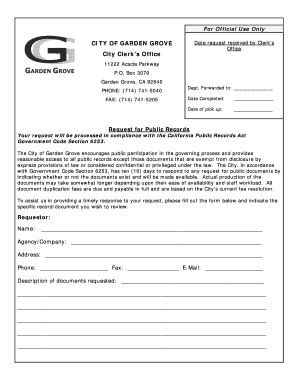 Fillable Online Ci Garden Grove Ca Records Request Form Doc Fax