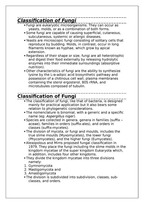 Classification Of Fungi Classification Of Fungi Fungi Are Eukaryotic