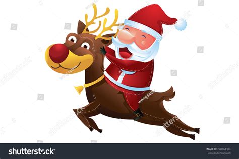 Santa Riding A Reindeer In Christmas Stock Vector Illustration