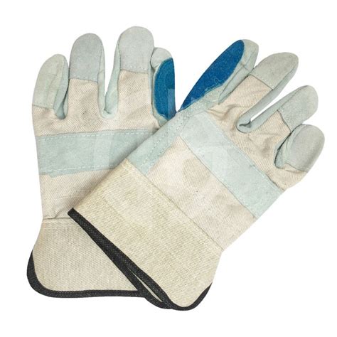 Work Gloves Leather Stripe Back Safety Cuff Patched Palm Cow Grain