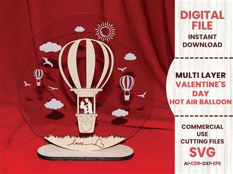 Multi Layer Valentine S Day SVG Hot Air Balloon Valentine S Day Gift DXF Laser Cut Files