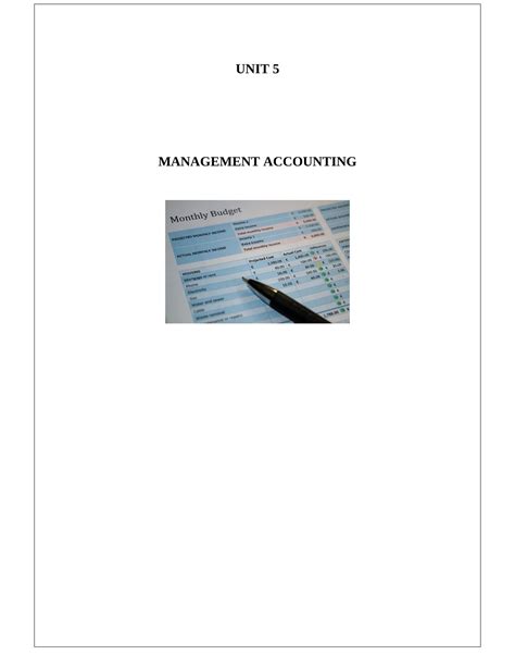 Unit Management Accounting Table Of Contents Activi