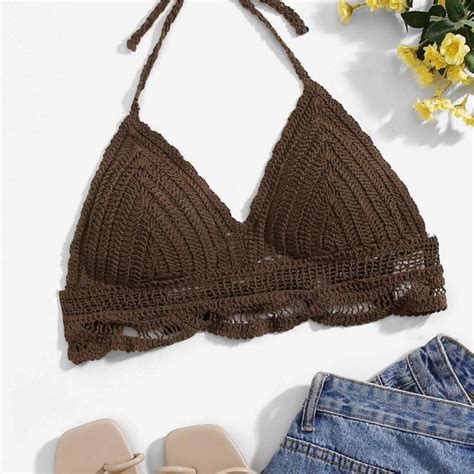 Tied Backless Crochet Bikini Top With PAD Crochet Top Summer Top Lazada PH