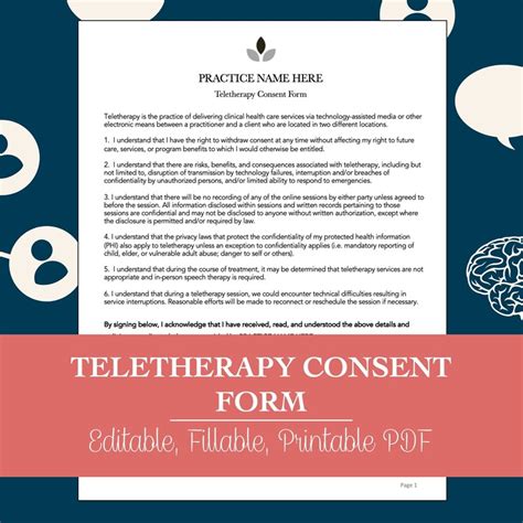 Teletherapy Consent Form For Speech Therapy Editable Fillable