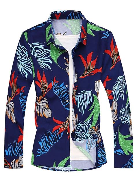 Tropical Leaf Long Sleeves Shirt Cadetblue White Long Sleeve Shirts