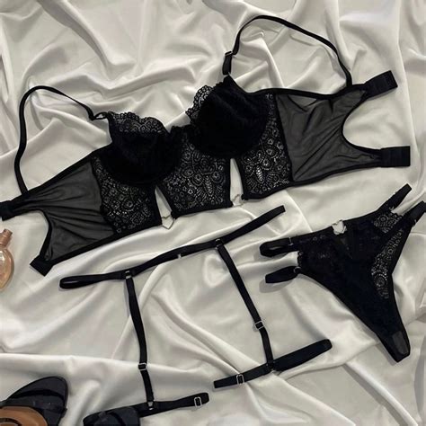 Conjunto de Lingerie de Luxo Lingerie Romântica Shopee Brasil