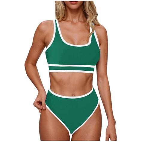 Gersome Women S High Waisted Bikini Sets Sporty Two Piece Swimsuits Color Block Cheeky High Cut