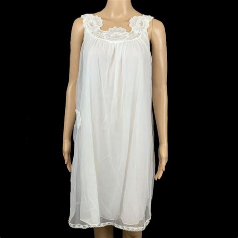Babydoll Lingerie S Vintage Seamprufe USA White Lace Bri Nylon Small Slim Night Gown Size