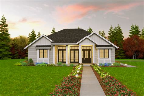 New American Ranch Home Plan With Side Entry Garage In Back 69789AM