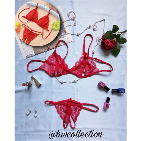 Jual Hw Collection Lingerie Set Bra Dan G String Open Crotch Lace Transparant Hwset Shopee