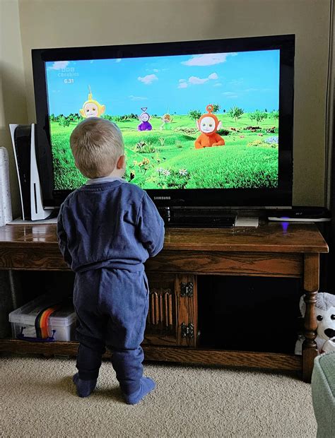 My son discovered Teletubbies this morning. I have never seen him stand
