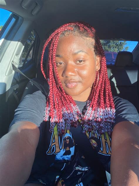 Short Red Knotless Braids With Beads Cute Weave Hairstyles Black Girls