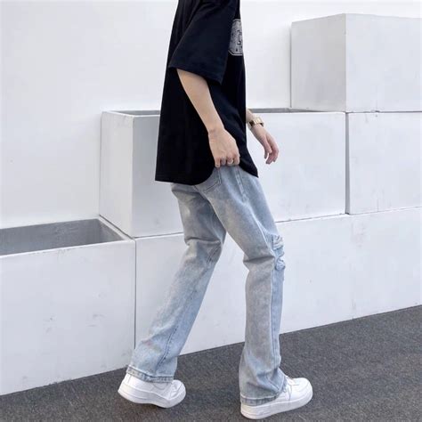 Mua Quần Jean Nam Rách Gối Ống Loe Màu Xanh Quần Bò Nam Đẹp Cao Cấp HOT TREND giá rẻ nhất