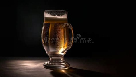 Foamy Beer In A Pint Glass On A Dark Table Generated By Ai Stock