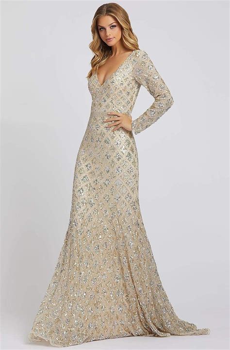 Mac Duggal Evening 5021d Sequin Embellished Long Sleeves Gown Long