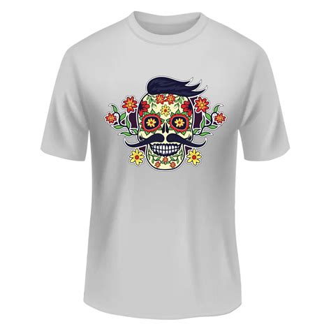 Floral Sugar Skull T Shirt Sugar Skull With Moustache Colourful Sugar