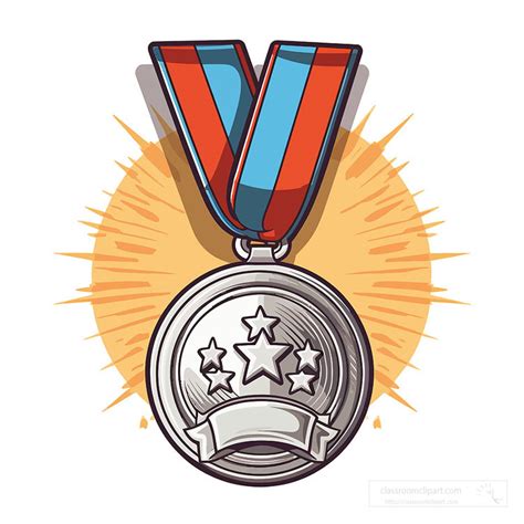 Motivational Clipart-silver award medal on blue red ribbon clip art