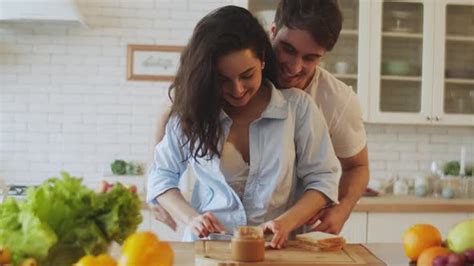 Closeup Happy Couple Cooking Together At Home Sexy Couple Laughing At Home Stock Footage