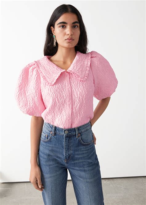 Textured Ruffle Collar Puff Sleeve Top Puff Sleeve Top Puff Sleeve