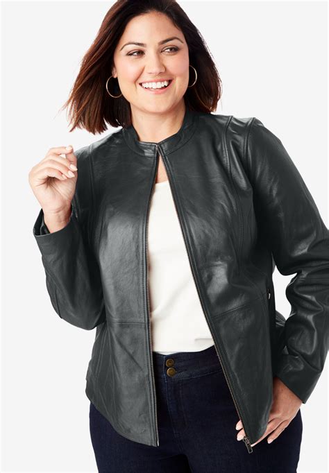 Fashionable Zip Front Leather Jacket Black Leather Jackets Women Leather Jacket Plus Size