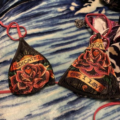 Ed Hardy Bikini With Rhinestones Is A Size Large Depop