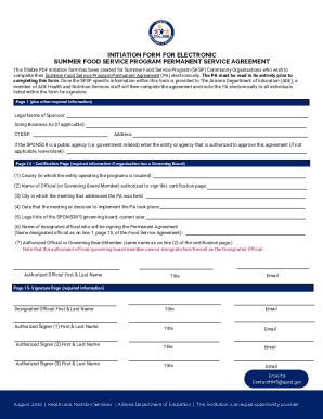 Fillable Online SFSP Initiation Form For Electronic Permanent Agreement