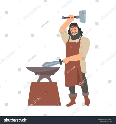 Medieval Strong Blacksmith Cartoon Illustration Character Stock Vector