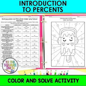 Introduction To Percents Color Solve Activity Tpt