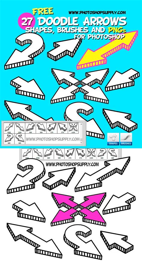 Набор объёмных стрелочек Doodles, Photoshop, Ads, Free, Donut Tower ...