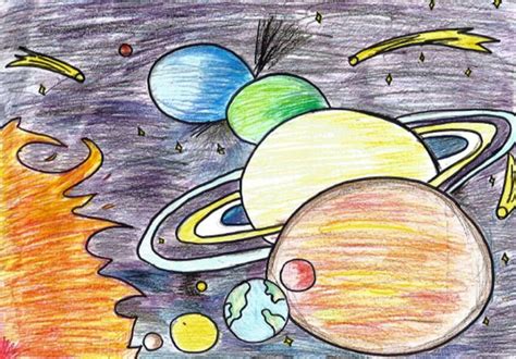 Рисунок на день космонавтики: как нарисовать космос и ракету в школу и ...