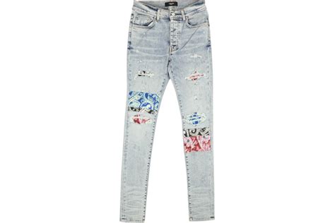 Amiri Pajama Art Patch Skinny Jeans Blue Ss23 Mens Us