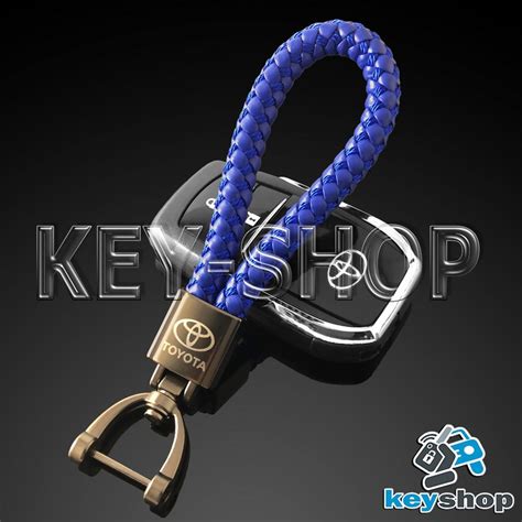 Кожаный плетеный (синий) брелок для авто ключей Toyota (Тойота)