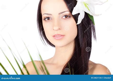 Brunette Closeup Woman Portrait Over White Stock Photo Image Of Beautiful Care