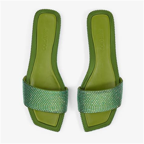 Clovis Flat|Matcha Satin Crystal Flats| JIMMY CHOO