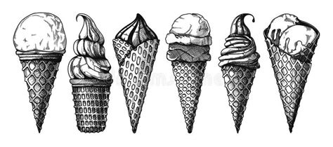 Set Of Ice Cream In A Waffle Cone Vector Illustration Stock