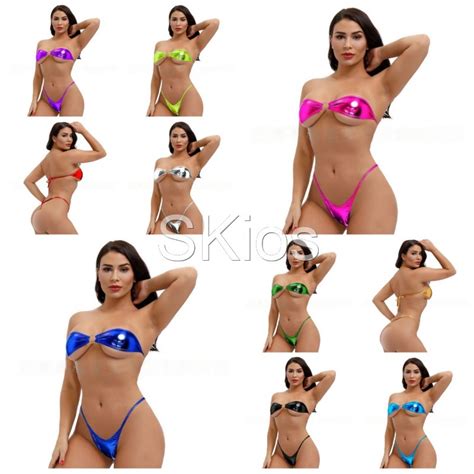 Jual Sexy Lingerie Patent Leather Swimsuit Three Point Bra Set Bikini L390 Shopee Indonesia