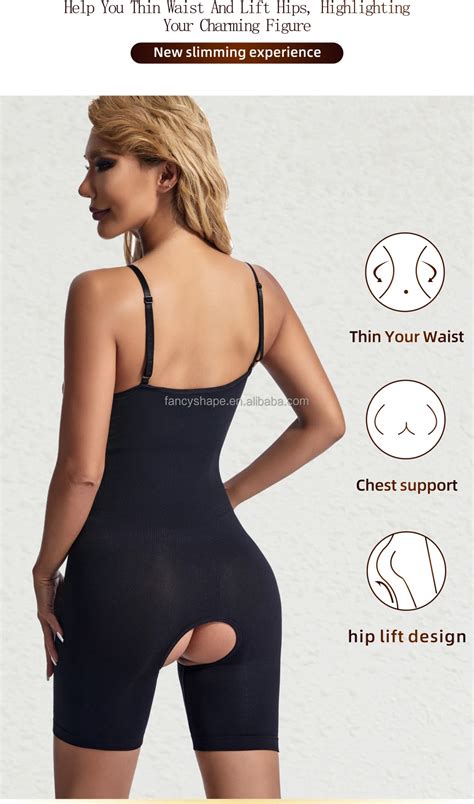 Sexy Crotchless Bodysuit Lingerie For Women Seamless Breathable Full Body Shapewear In Black
