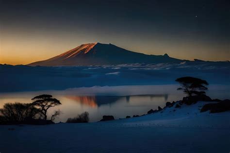 Monte kilimanjaro y línea de nubes al atardecer vista desde el paisaje