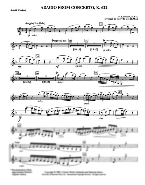 Mozart: Adagio from Clarinet Concerto K 622, arranged by Gee | Shawnee ...