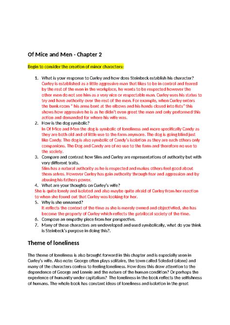 Of Mice and Men - Chapter 2 - What is your response to Curley and how