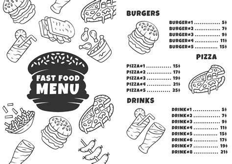 Fast Food Menu Template Burgers Pizza Beverages Print Design With