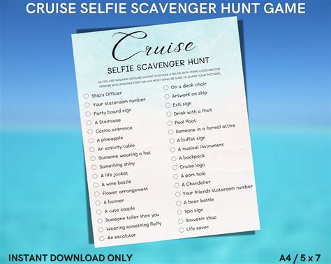 Cruise Selfie Scavenger Hunt Game Adult Birthday Bachelorette Party