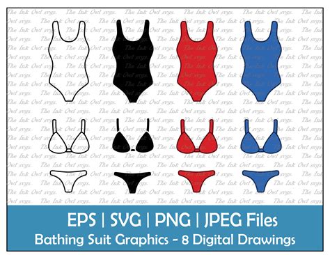 Bathing Suit Full And Bikini Vector Clipart Set Outline Etsy