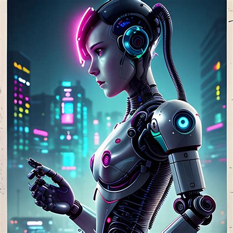 Movie Poster About Robot Love With Cyberpunk Esthetic A Single