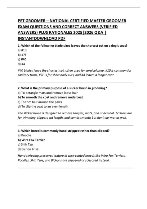 PET GROOMER – NATIONAL CERTIFIED MASTER GROOMER EXAM QUESTIONS AND