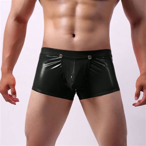 Hommes Sexy String Faux Cuir Lingerie M Moires Sous V Tements Boxer Shorts M Moires String