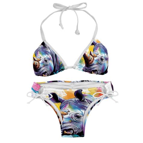 Rhinoceros Bikini Set Swim Suit Detachable Sponge Adjustable Strap Two Pack Beach Pool Vacation