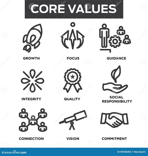 Company Core Values Outline Icons For Websites Or Infographics Stock