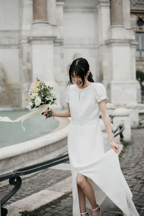 A Rose Gold Dress Wedding Dress and Colourful Floral Crown for a